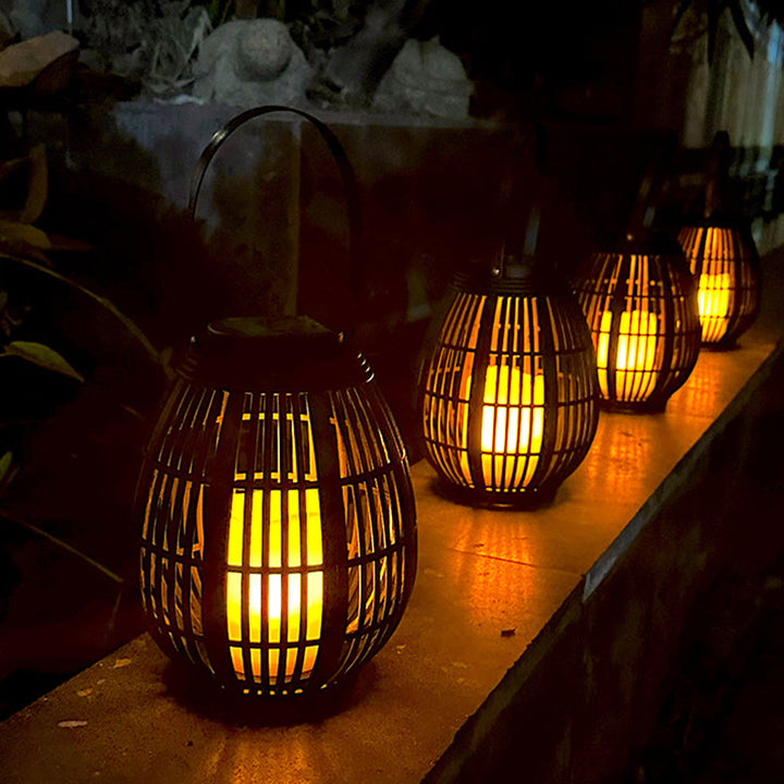 Moderne Art Deco Solrund Lantern Rattan LED Utendørs Landskapslys For Hage | Luvikno