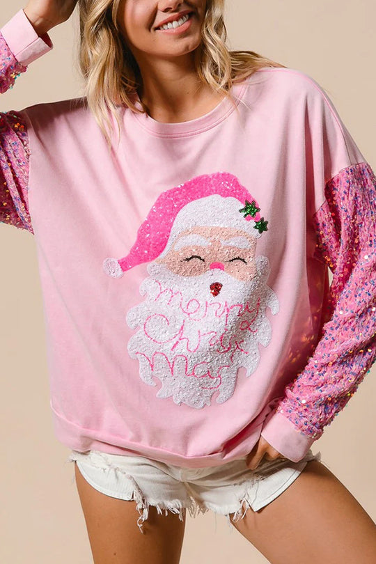 Luvik | Julemann Løs Åpen Rund Hals Rosa Ermeløs Sweatshirt