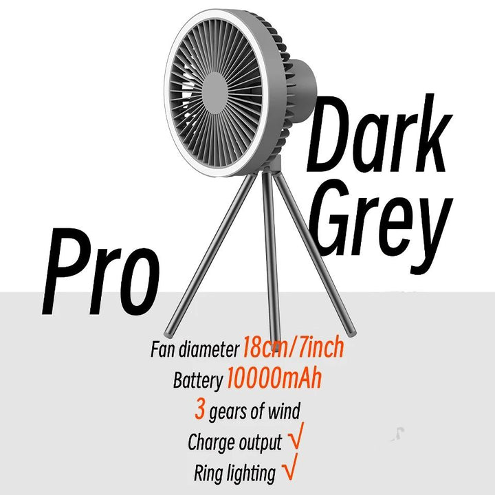Oppladbar 10 000mAh Campingvifte med LED-belysning og powerbank | Luvikno