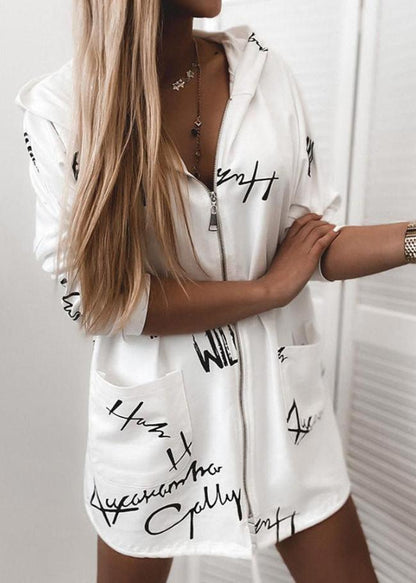 Luvik | Kirjain Painatus Vetoketju Huppari Takki