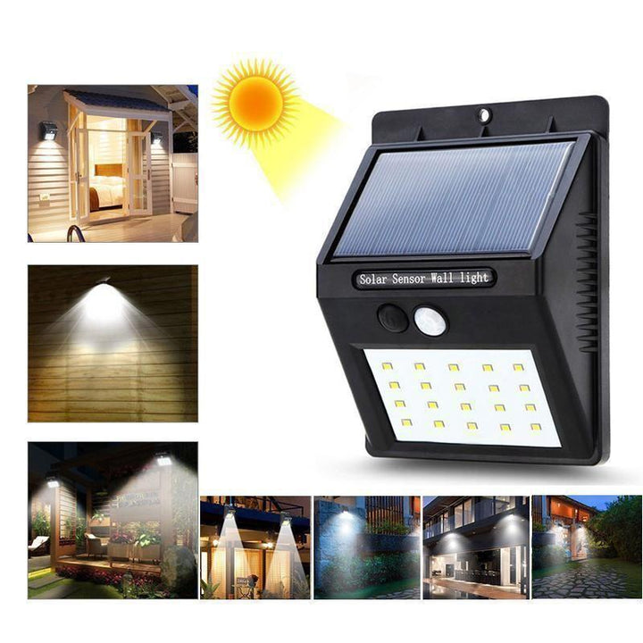 Luvikno | 20 LED solcellelamper utendørs, superlys vegglampe med bevegelsessensor