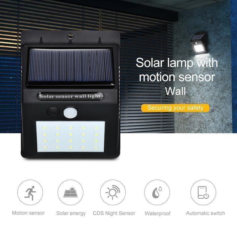 Luvikno | 20 LED solcellelamper utendørs, superlys vegglampe med bevegelsessensor