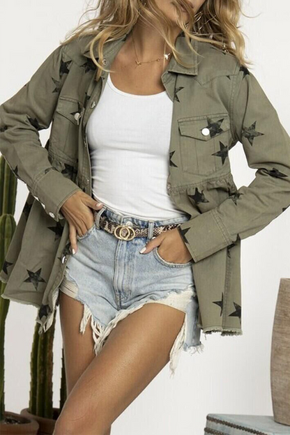 Luvik | Tähtikuvioiset tupsusoljet käännettävä kaulus pitkähihaisessa farkkutakissa