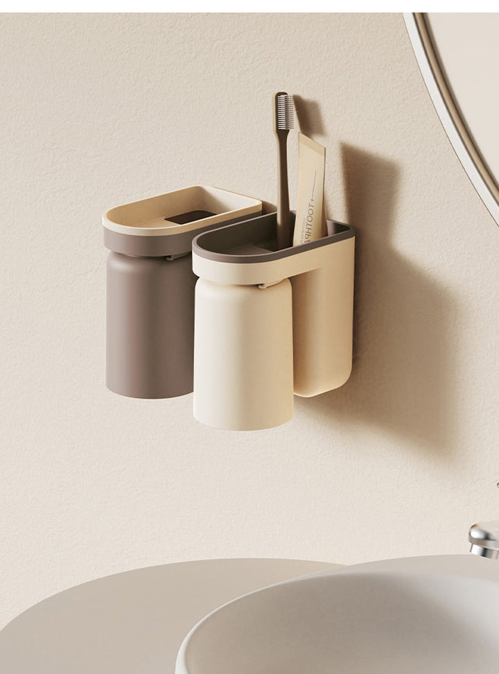 DuoClean 2-i-1 Veggmontert for Tannbørste og Kopp – Smart Lagring Uten Boring Luvikno