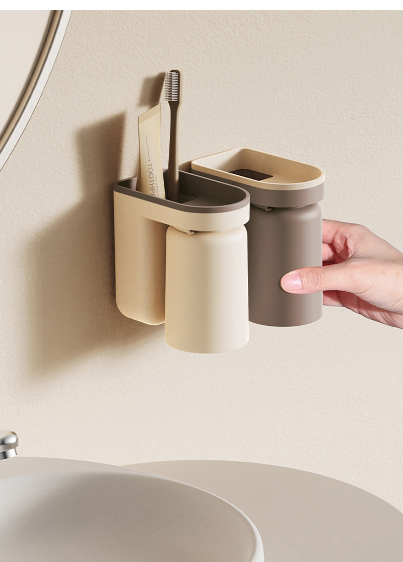 DuoClean 2-i-1 Veggmontert for Tannbørste og Kopp – Smart Lagring Uten Boring Luvikno