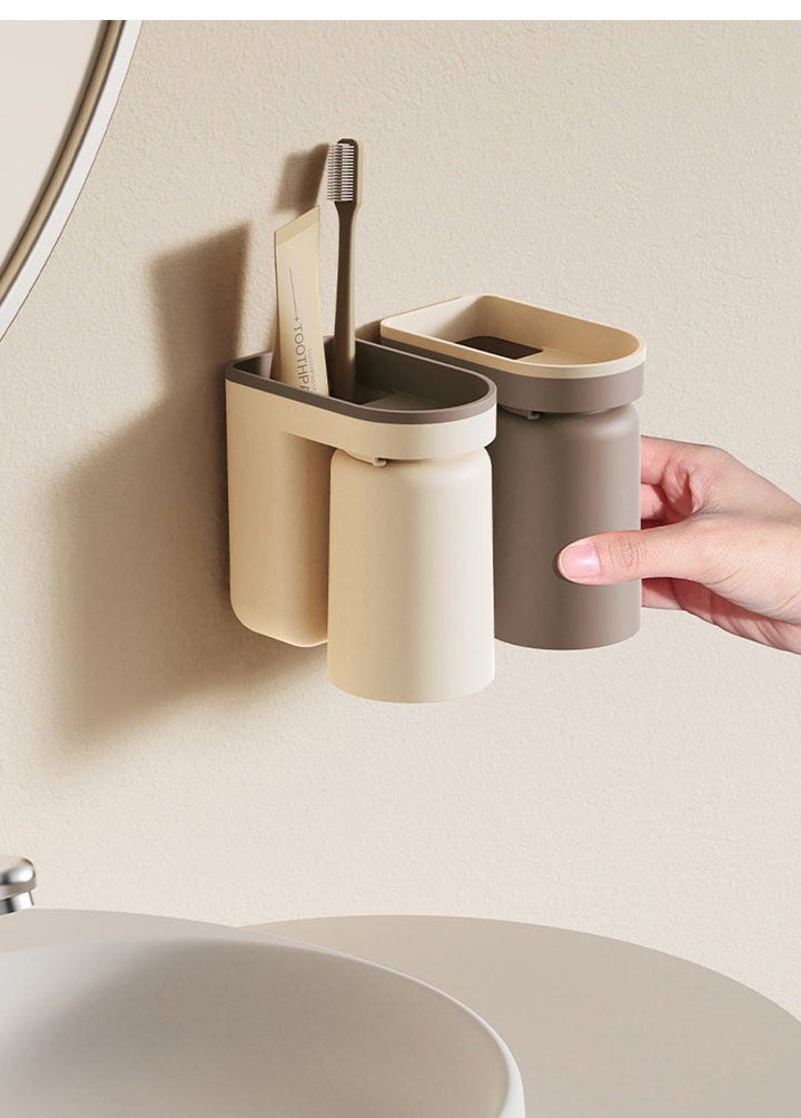 DuoClean 2-i-1 Veggmontert for Tannbørste og Kopp – Smart Lagring Uten Boring Luvikno