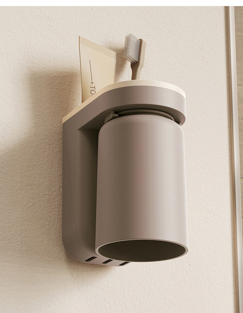DuoClean 2-i-1 Veggmontert for Tannbørste og Kopp – Smart Lagring Uten Boring Luvikno