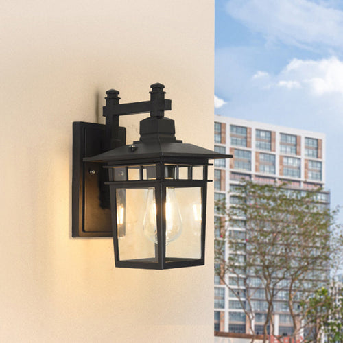 Pavilion Klart Glass Veggbelysning Industriell 1-Amper Utendørs Veggmontert Lampe i Svart | Luvikno