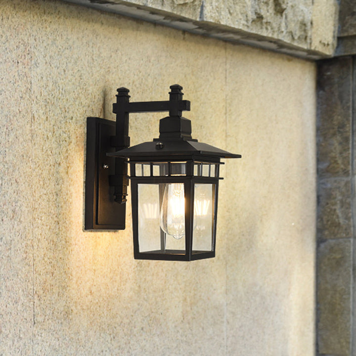 Pavilion Klart Glass Veggbelysning Industriell 1-Amper Utendørs Veggmontert Lampe i Svart | Luvikno