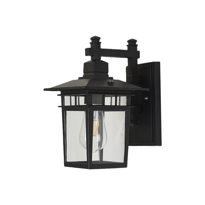 Pavilion Klart Glass Veggbelysning Industriell 1-Amper Utendørs Veggmontert Lampe i Svart | Luvikno