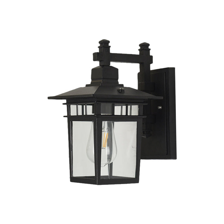 Pavilion Klart Glass Veggbelysning Industriell 1-Amper Utendørs Veggmontert Lampe i Svart | Luvikno