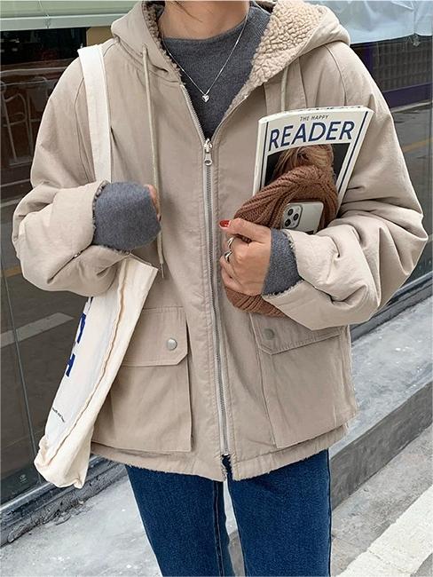 Luvik | Yksivärinen Käännettävä Takki Huoodilla Ja Vetoketjulla