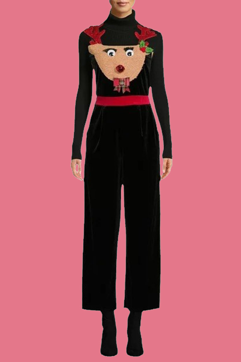 Luvik | Rentouttava Wapiti Lumihiutale Joulukuusi Painettu Patches Neliökauluksen Huolettomat Haalarit