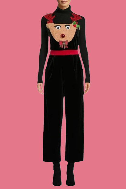 Luvik | Rentouttava Wapiti Lumihiutale Joulukuusi Painettu Patches Neliökauluksen Huolettomat Haalarit