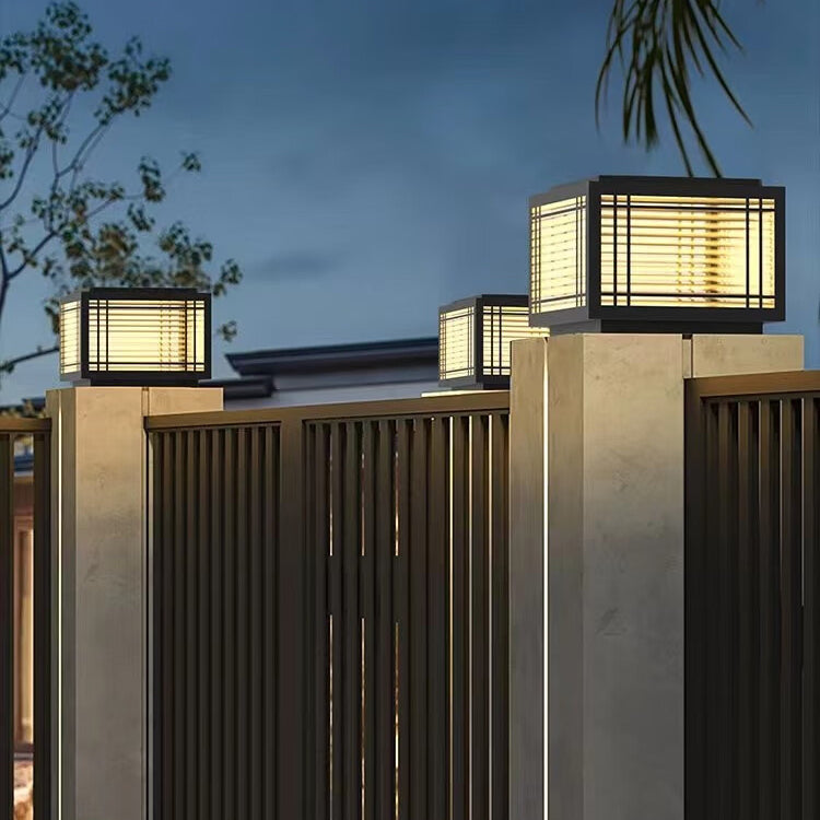 Tradisjonelt kinesisk kvadrat aluminium glass 1-lampe post hode lys for hage | Luvikno