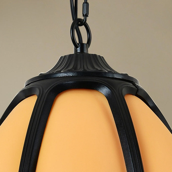 Tradisjonell kinesisk vanntett aluminium PC dolomitt elliptisk gresskar 1-lampe pendellampe for utendørs terrasse | Luvikno