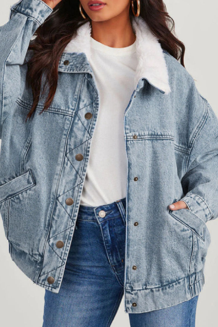 Luvik | Solid Patches Krage Langermet Normallengde Denim-jakke