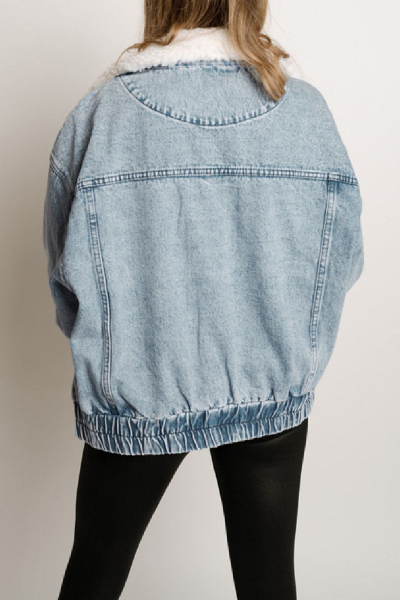 Luvik | Solid Patches Krage Langermet Normallengde Denim-jakke
