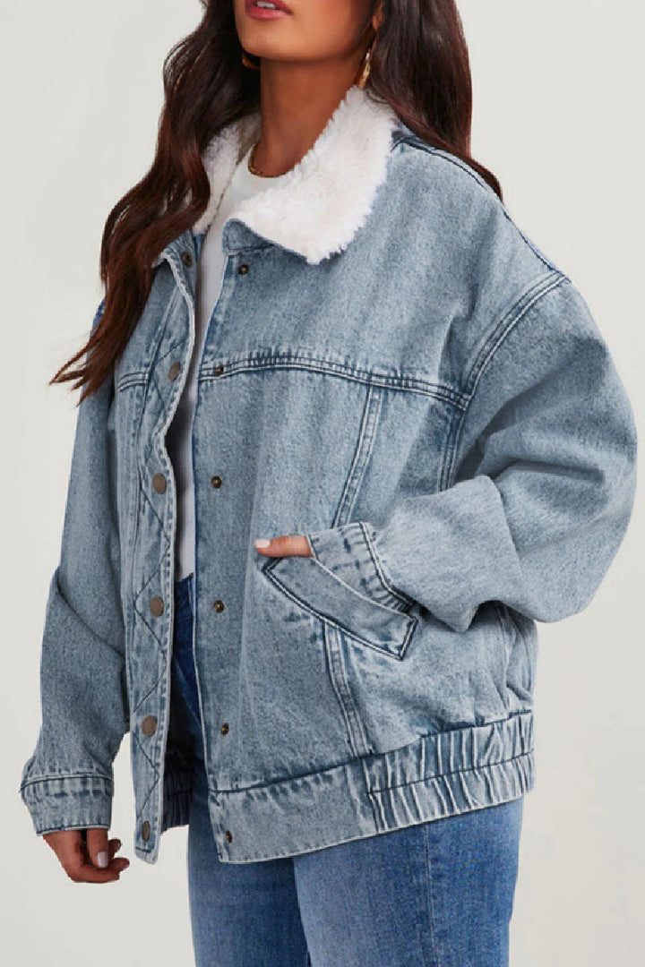 Luvik | Solid Patches Krage Langermet Normallengde Denim-jakke
