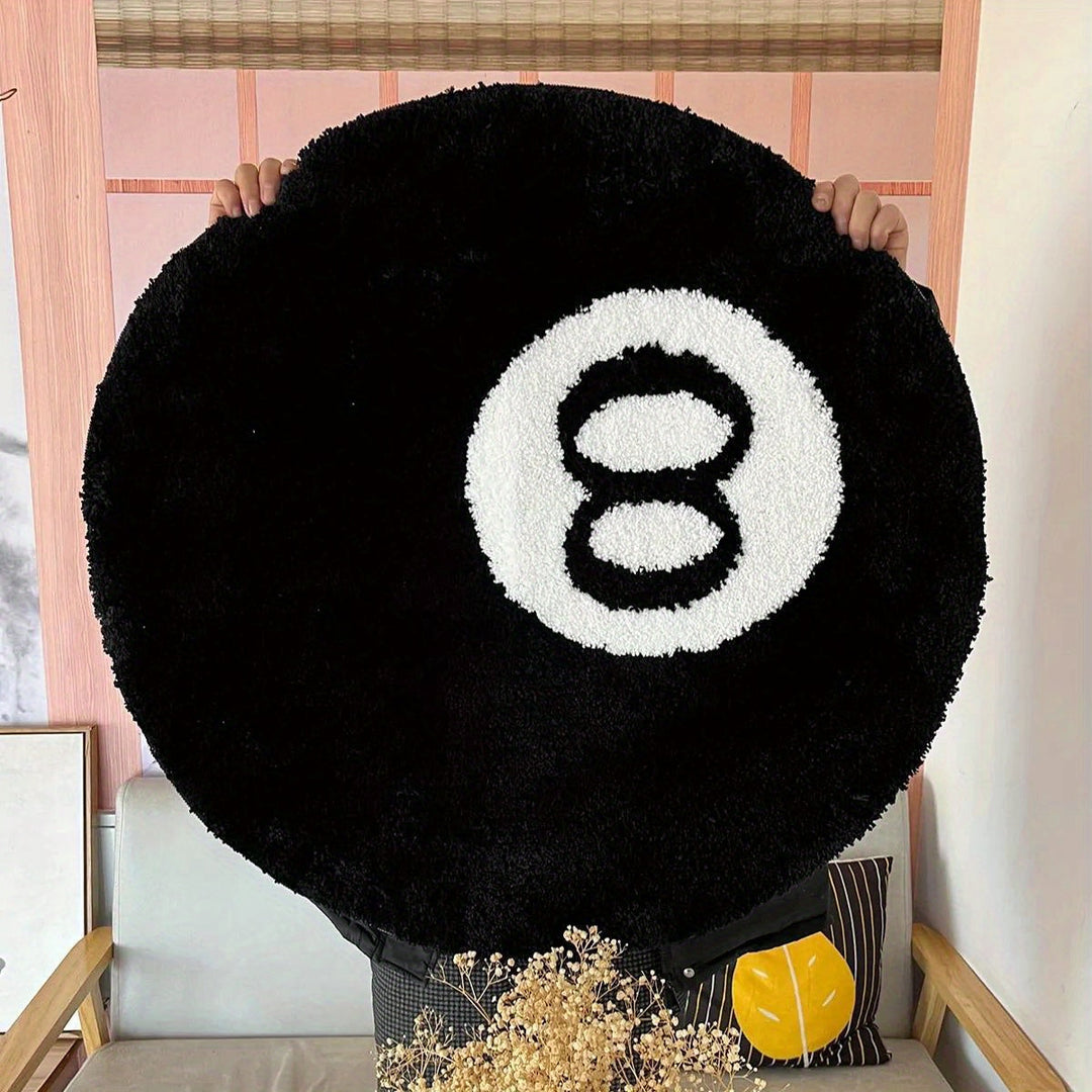 8 Ball Billard Rundt Gulvmatte – Ikke-glidende Teppete for Stue, Bad & Dekorasjon | Tilgjengelig i Størrelser | Luvikno