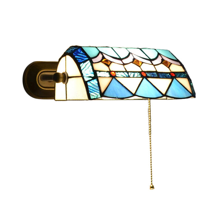 Middelhavsbankerlampe med trekkjede, farget glass 1 lys vegglampe i blå | Luvikno