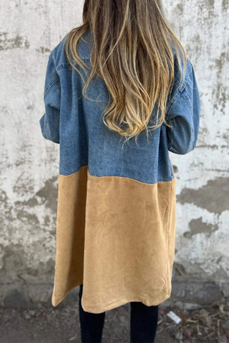 Luvik | Katutakit Nappipatchwork Kontrast Käännettävä Kaulus Pitkähiha Rent Denimtakki