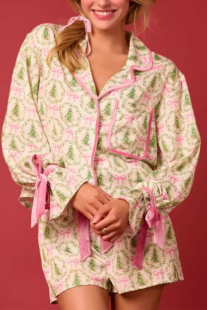 Luvik | Rento Joulupukki joulukuusi nauhoitus kontrasti käännettävä kauluksessa pitkähihainen kaksiosainen (4 väriä)