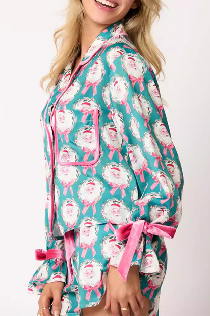 Luvik | Rento Joulupukki joulukuusi nauhoitus kontrasti käännettävä kauluksessa pitkähihainen kaksiosainen (4 väriä)