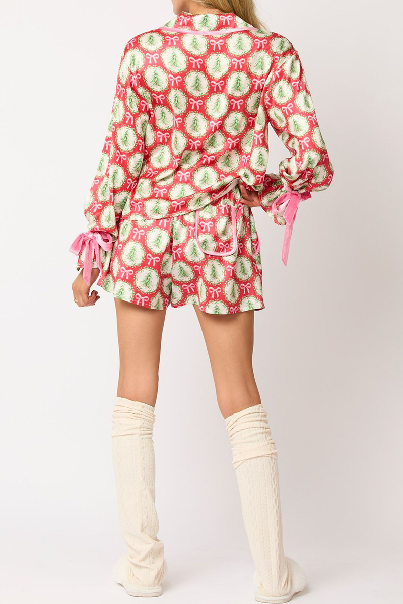 Luvik | Rento Joulupukki joulukuusi nauhoitus kontrasti käännettävä kauluksessa pitkähihainen kaksiosainen (4 väriä)