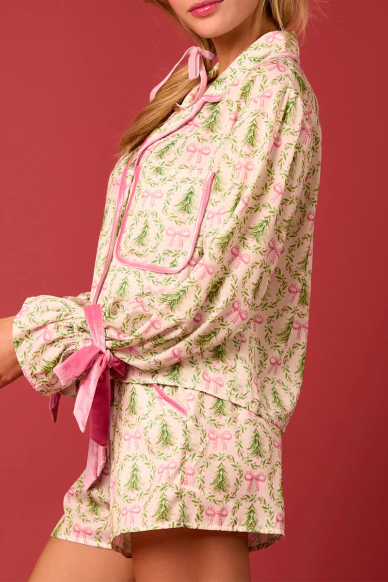 Luvik | Rento Joulupukki joulukuusi nauhoitus kontrasti käännettävä kauluksessa pitkähihainen kaksiosainen (4 väriä)