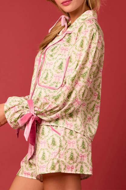 Luvik | Rento Joulupukki joulukuusi nauhoitus kontrasti käännettävä kauluksessa pitkähihainen kaksiosainen (4 väriä)