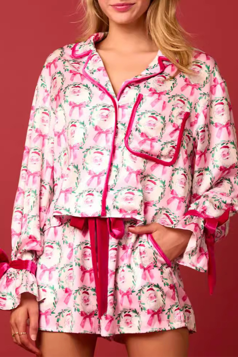 Luvik | Rento Joulupukki joulukuusi nauhoitus kontrasti käännettävä kauluksessa pitkähihainen kaksiosainen (4 väriä)