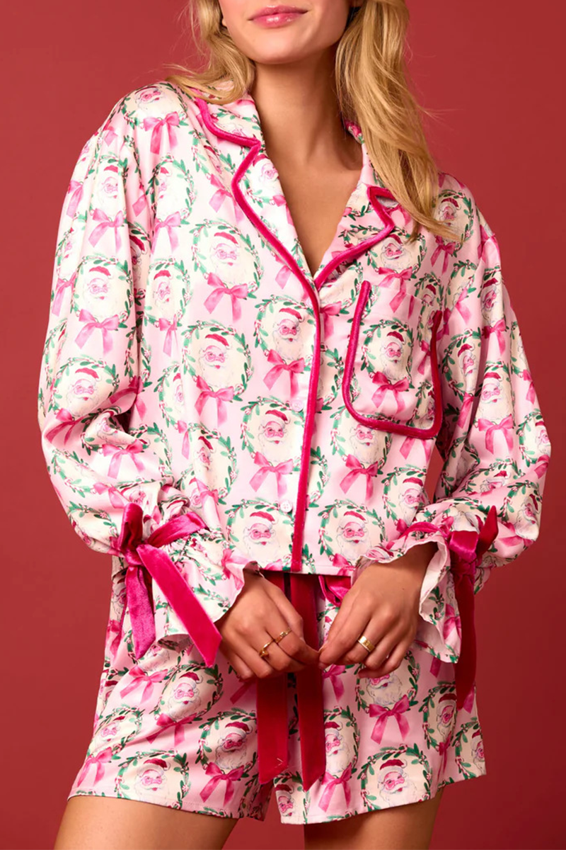 Luvik | Rento Joulupukki joulukuusi nauhoitus kontrasti käännettävä kauluksessa pitkähihainen kaksiosainen (4 väriä)