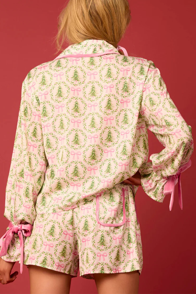 Luvik | Rento Joulupukki joulukuusi nauhoitus kontrasti käännettävä kauluksessa pitkähihainen kaksiosainen (4 väriä)