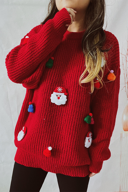 Luvik | Rennot, rento joulupukki joulukuusi patchwork kudos pyöreä kaula-aukko neule