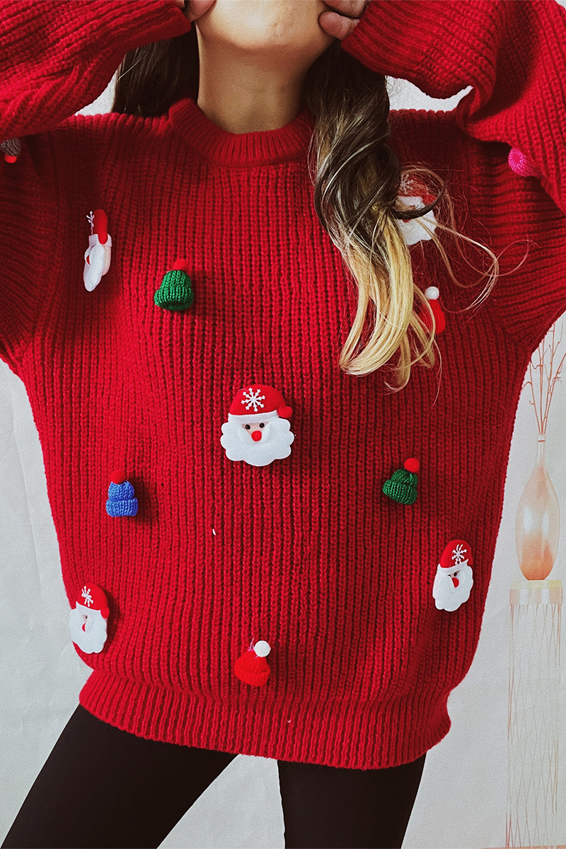 Luvik | Rennot, rento joulupukki joulukuusi patchwork kudos pyöreä kaula-aukko neule