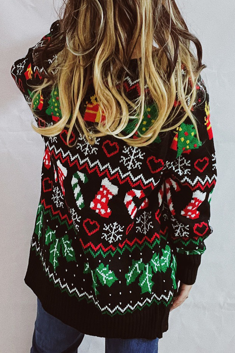 Luvik | Casual Lumihiutale Joulukuusi Napit Kangas Kontrasti V-Pääntie Ylävaatteet