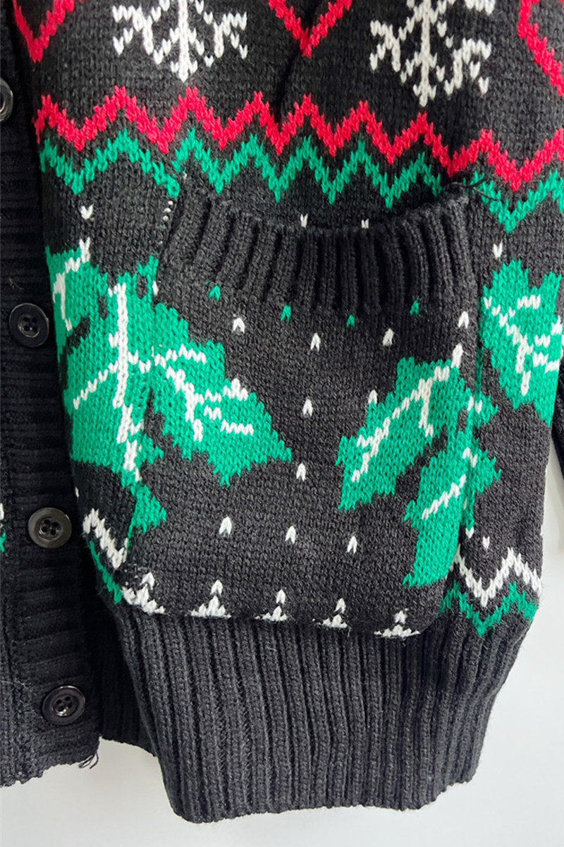 Luvik | Casual Snøfnugg Juletre Knapper Stoff Kontrast V-Utforming Overplagg