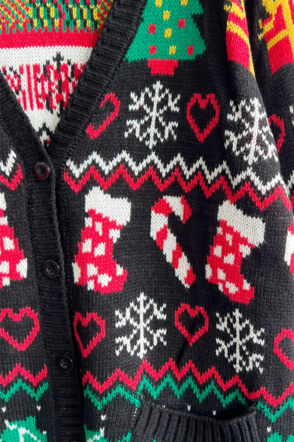 Luvik | Casual Lumihiutale Joulukuusi Napit Kangas Kontrasti V-Pääntie Ylävaatteet