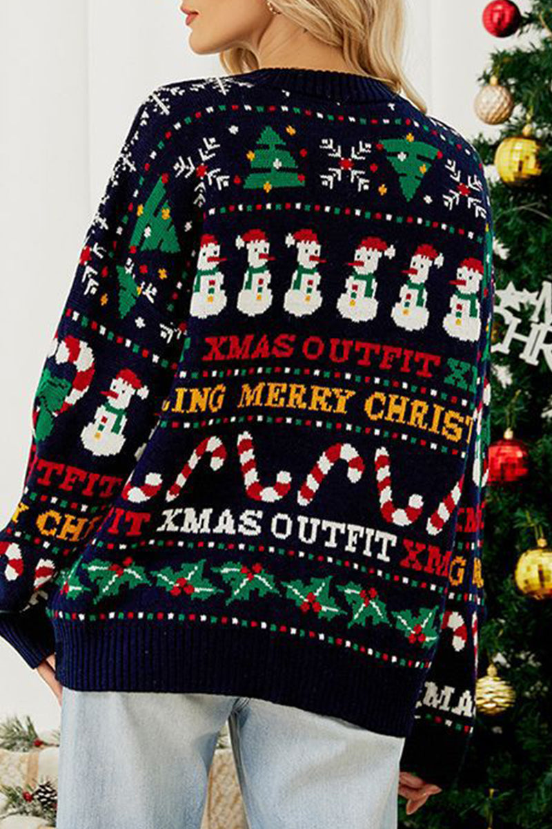 Luvik | Arkinen Päivittäinen Lumikiteet Joulukuusi Kirjaimet Kudonta Kontrastti O Kaula Neule