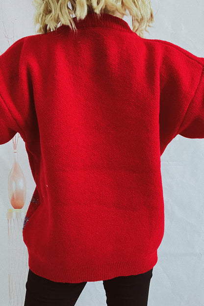 Luvik | Rentouttava joulukuusi strassipatch pyöreä kaula-aukko neule