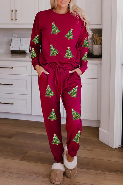 Luvik | Rento Juhlapukeutuminen Joulupukki Joulukuusi Karkki Palahetti Nauhoitus O-kaula Pitkähihaiset Kaksi osaa (3 Väriä)