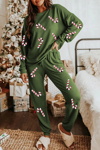 Luvik | Rento Juhlapukeutuminen Joulupukki Joulukuusi Karkki Palahetti Nauhoitus O-kaula Pitkähihaiset Kaksi osaa (3 Väriä)