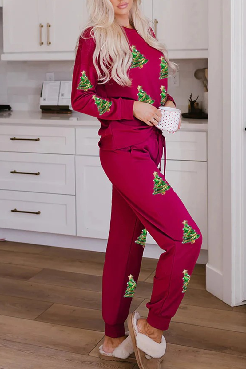 Luvik | Rento Juhlapukeutuminen Joulupukki Joulukuusi Karkki Palahetti Nauhoitus O-kaula Pitkähihaiset Kaksi osaa (3 Väriä)