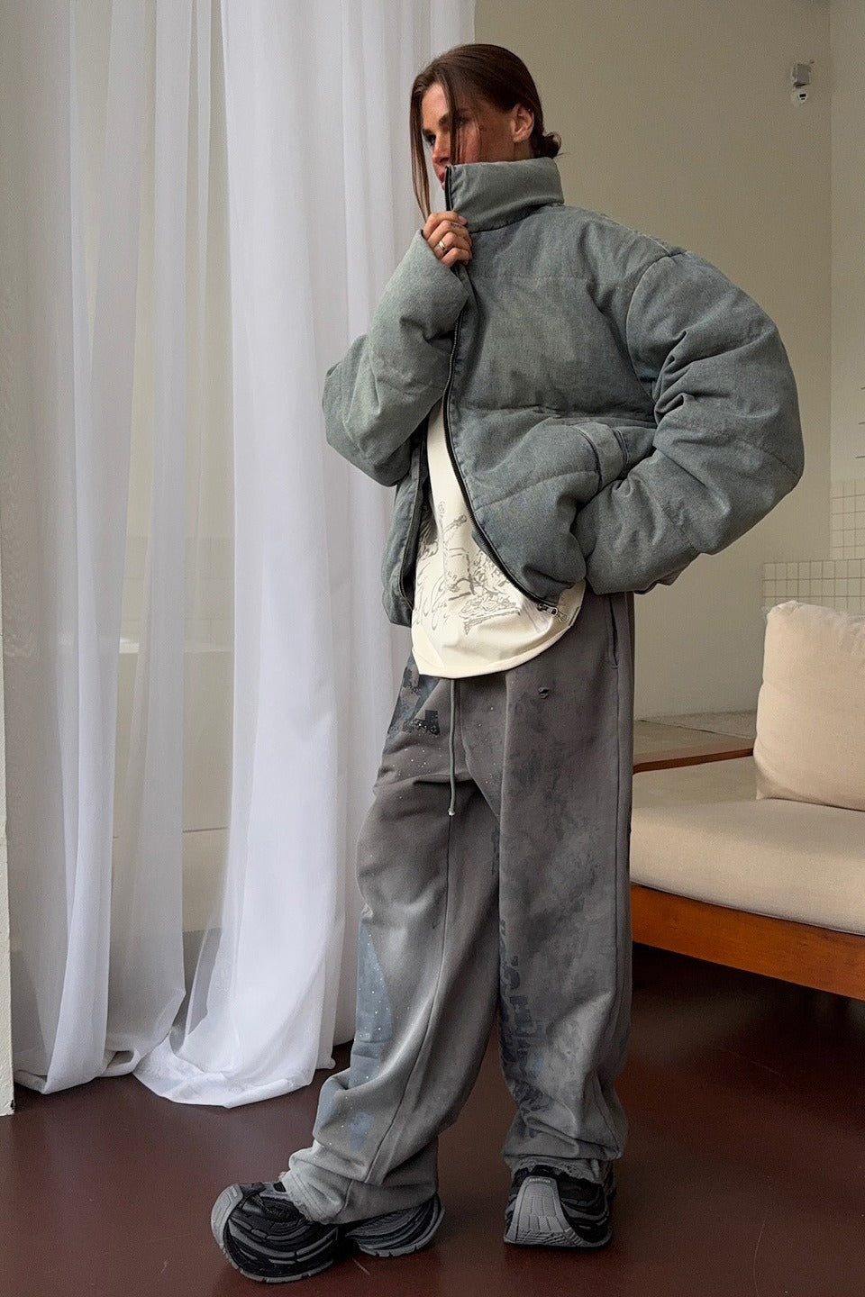 Luvik | Denim Ståkrage Puffer Jakke