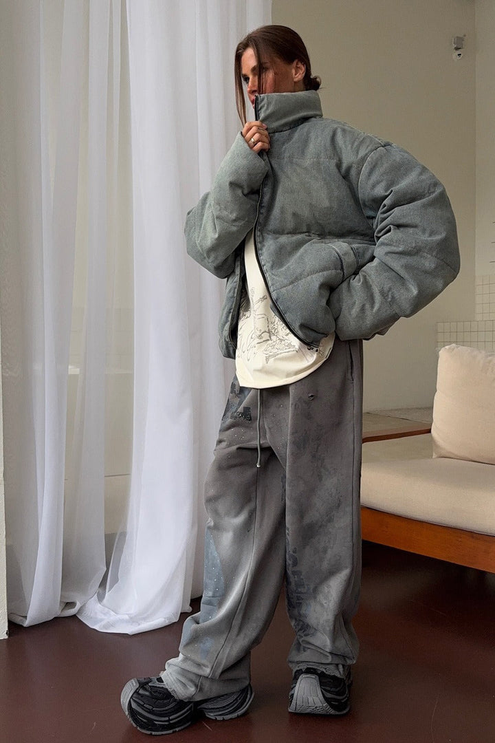 Luvik | Denim Ståkrage Puffer Jakke