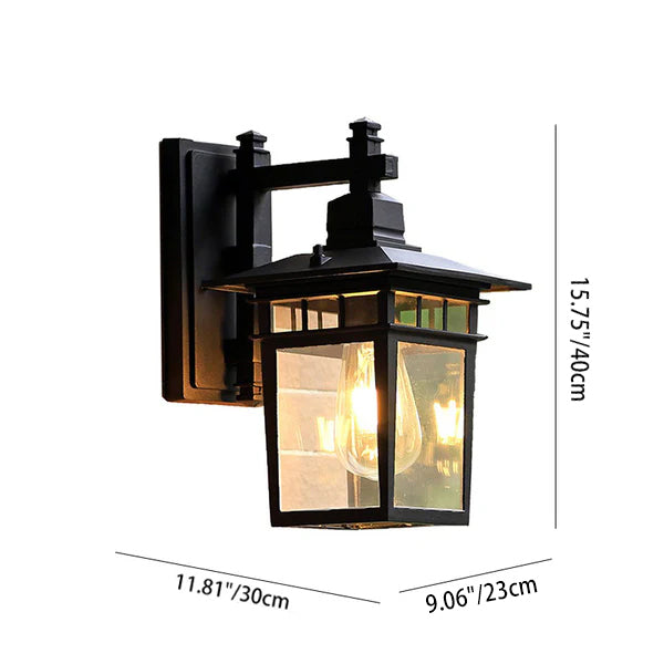Tradisjonell rustikk støpt aluminium, jern og glass rektangulær 1-lys vegglampe for utendørs hage og terrasse | Luvikno