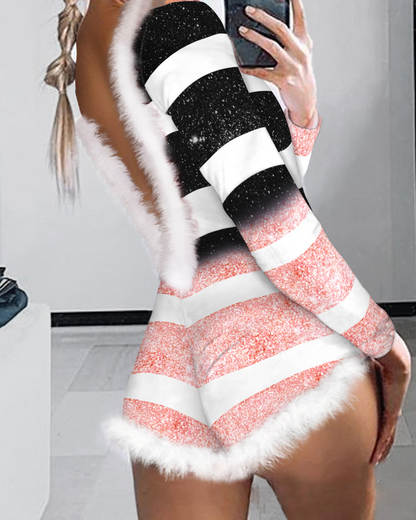 Luvik | Joulukukkainen Seksikäs Body Tiukka Haalarishortsit