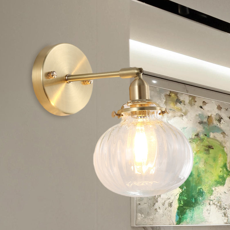 1 Hode Veggmontert Lampe Colonial Orb Klar/Kognac Prizmatisk Glass Sconse Belysning Armatur i Gull | Luvikno