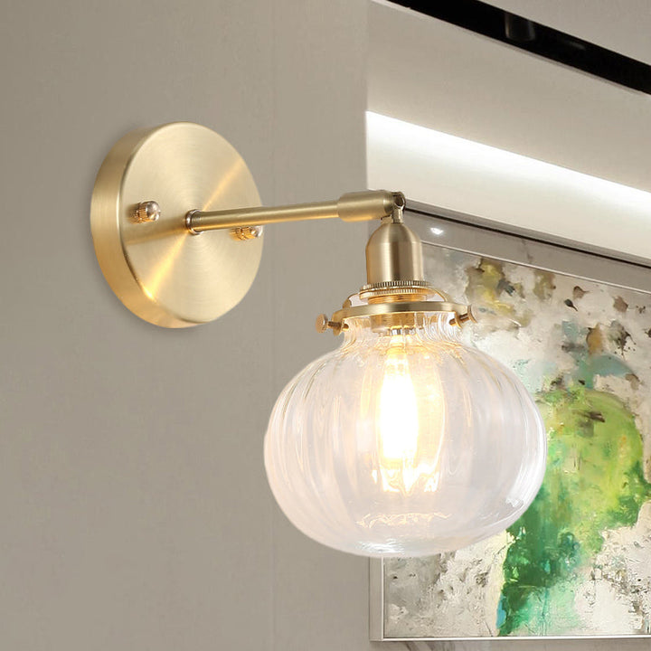 1 Hode Veggmontert Lampe Colonial Orb Klar/Kognac Prizmatisk Glass Sconse Belysning Armatur i Gull | Luvikno